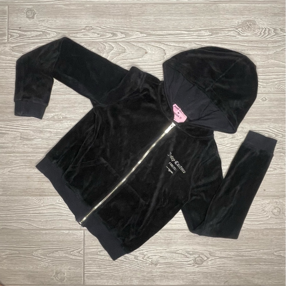 Juicy couture forever 21 black cropped velour track suit long sleeve sweater sm - Picture 2 of 7